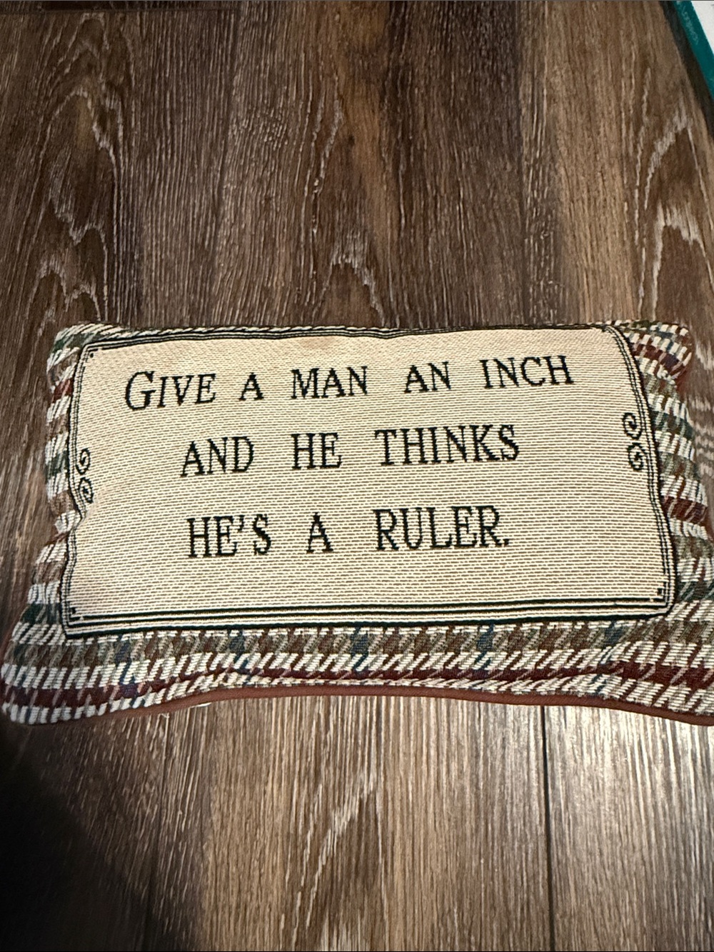 Decorative Throw Pillow with Humorous Quote - Tan/Brown
